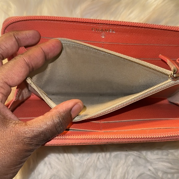 Authentic CHANEL Zip Around Long Wallet Purse Camellia Leather Orange GUC - Picture 8 of 12